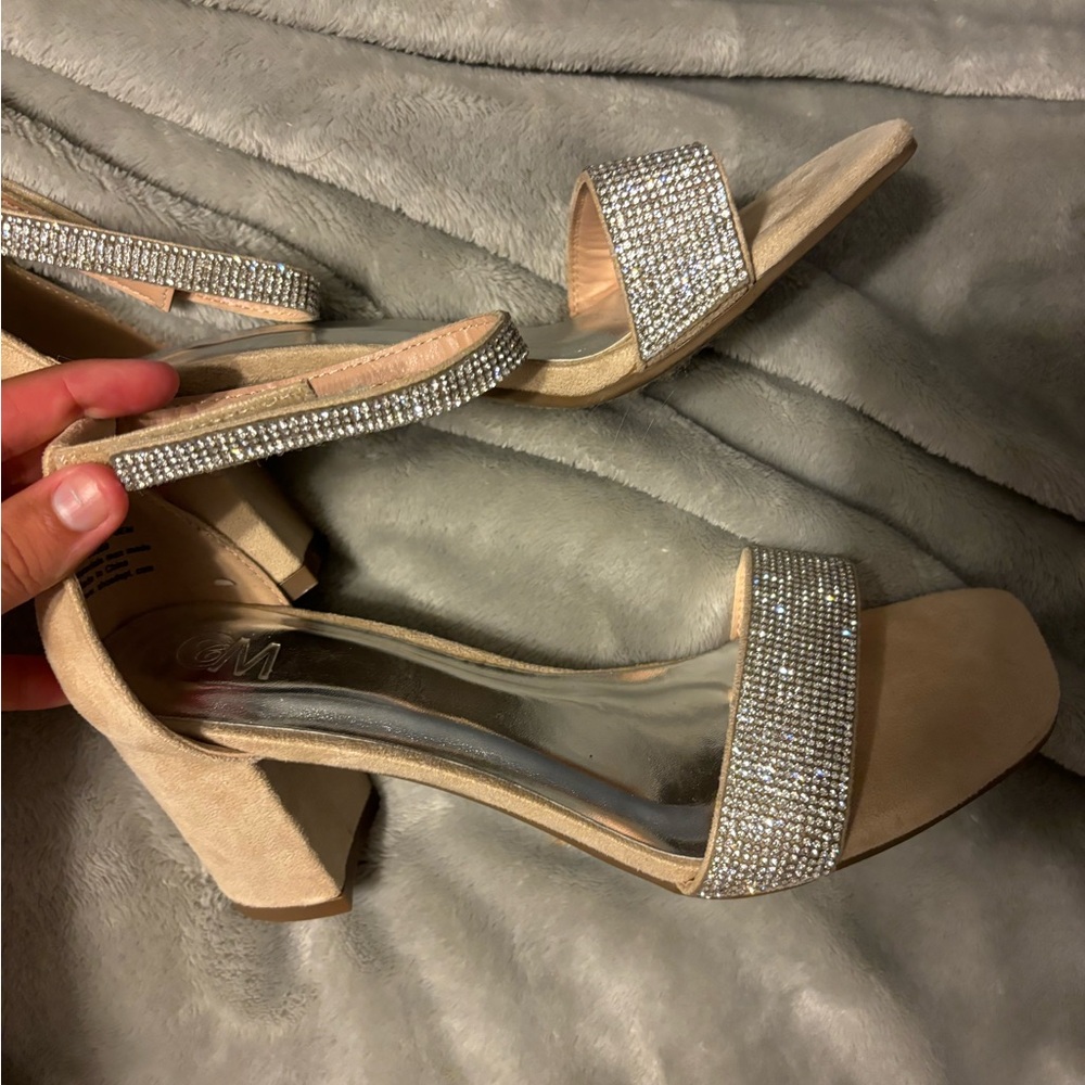 Elegant Women's Tan and Silver Heels